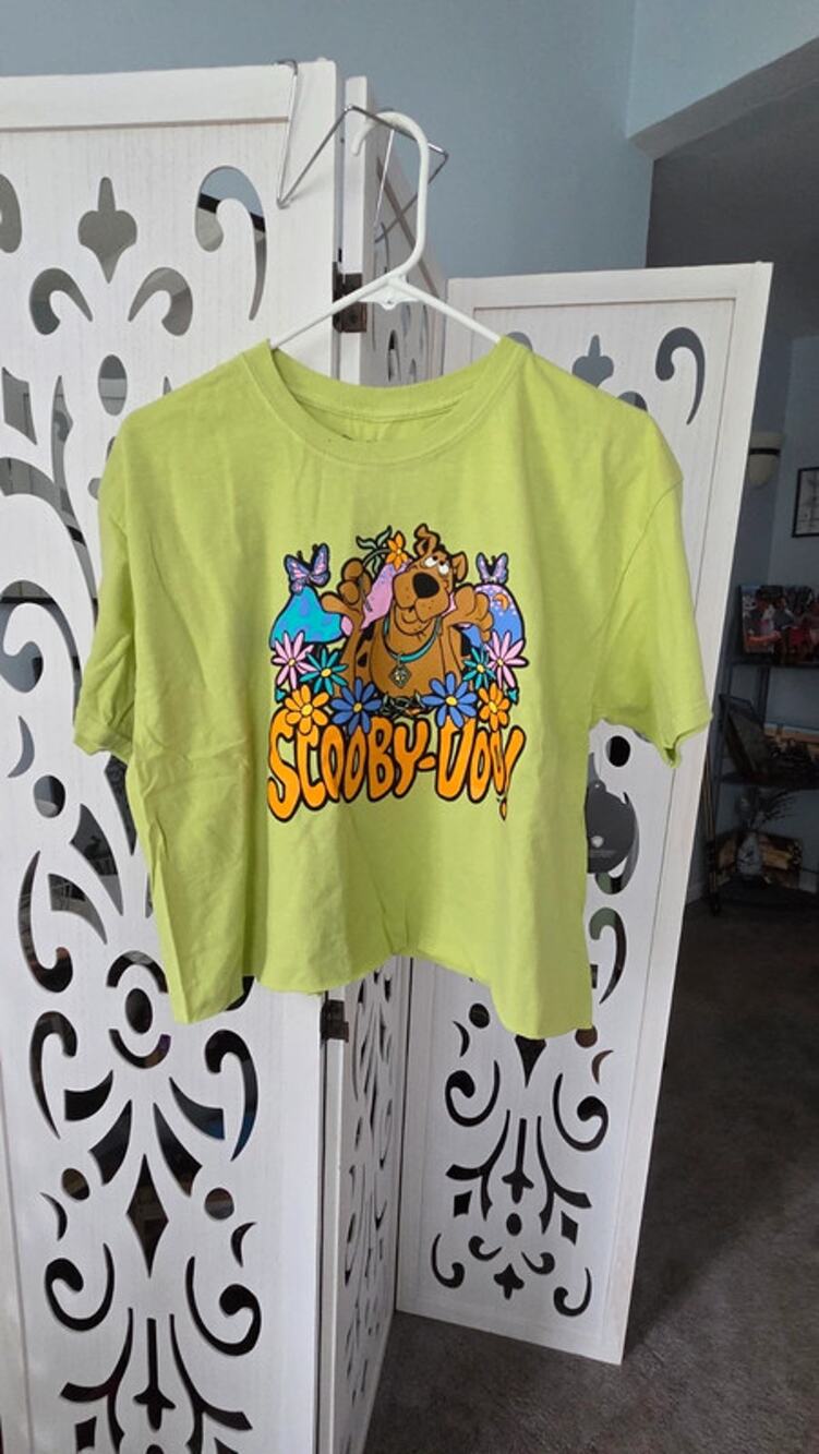 Scooby-Doo Crop Top Shirt Medium Green Hippie Flower Power Graphic T Cotton NWT